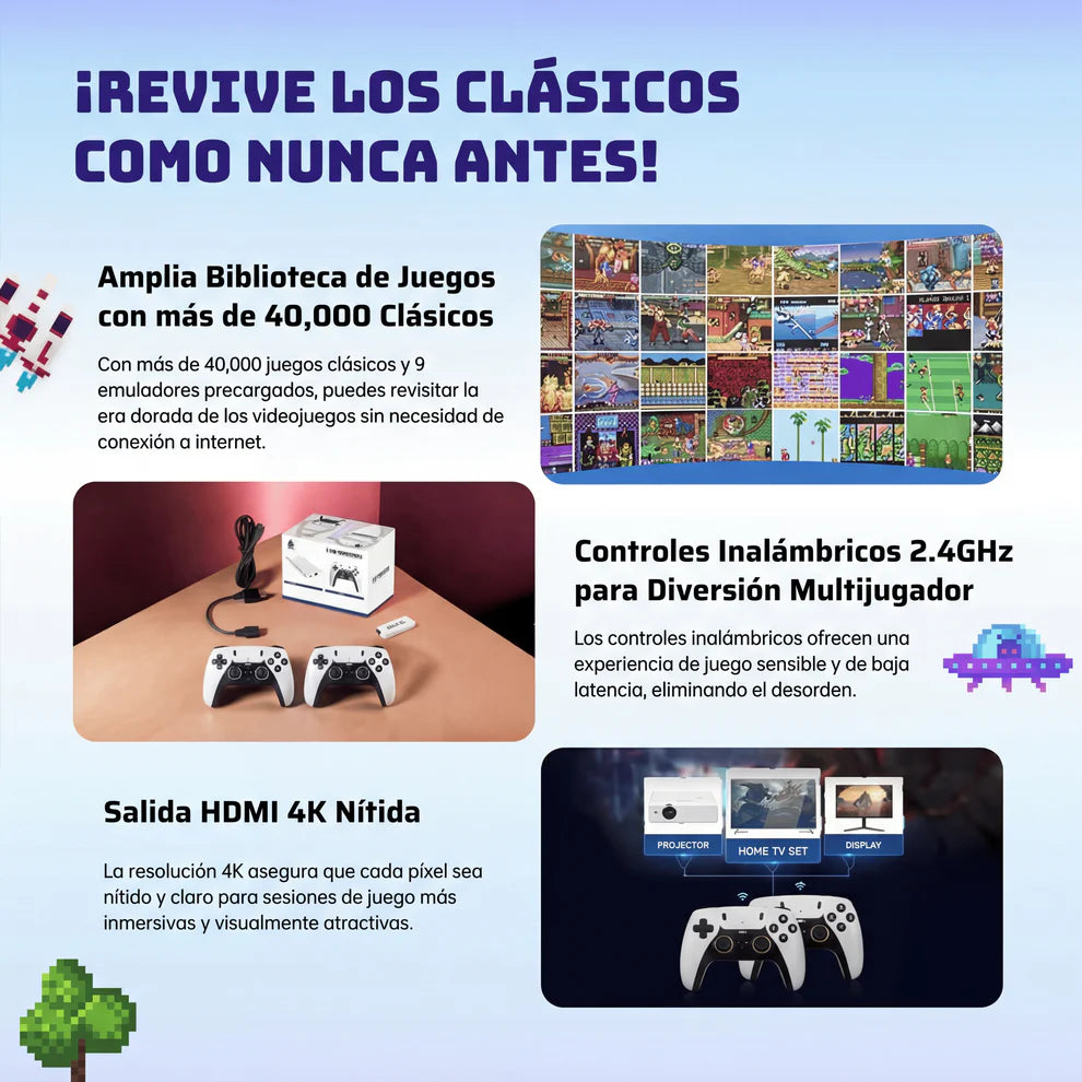Game Stick 4K con 2 controles inalámbricos – M15 Pro™ [+40,000 juegos] 🎮🔥